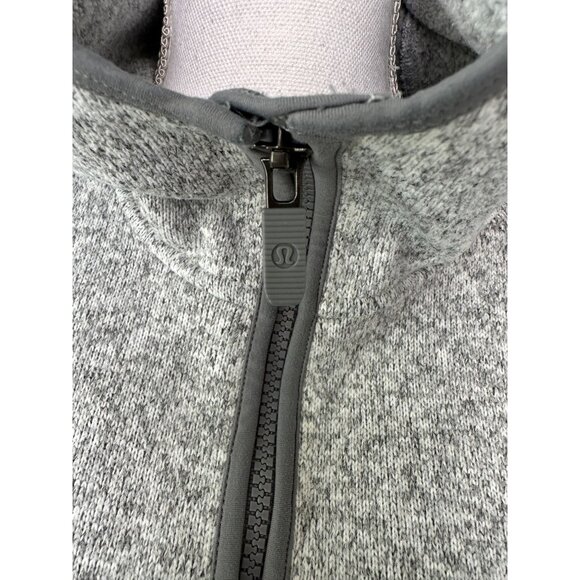 Lululemon Fleece & Thank You Hooded 1/4 Zip Heathered White / Battleship Size 10 - Picture 4 of 16